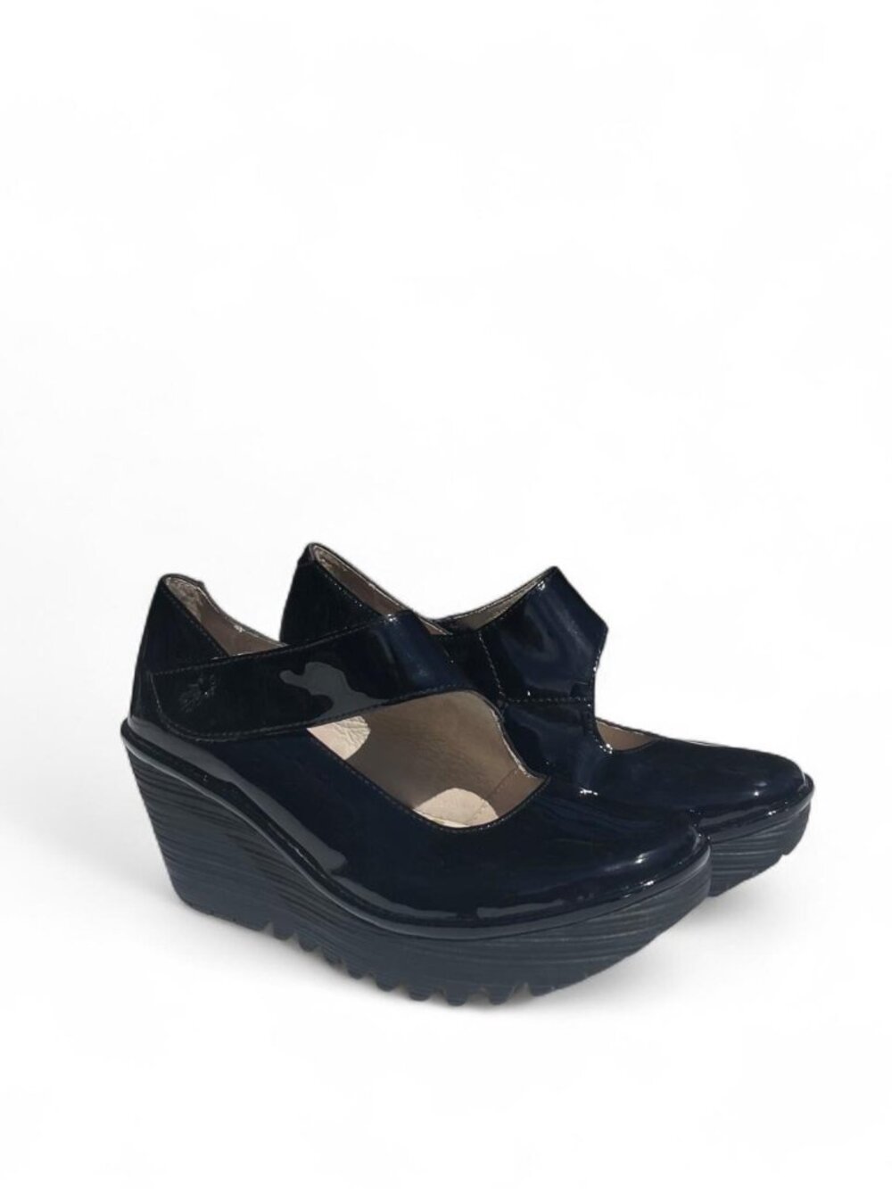 Fly London Black Patent Mary Jane Platform Wedges EU 37 US 6.5